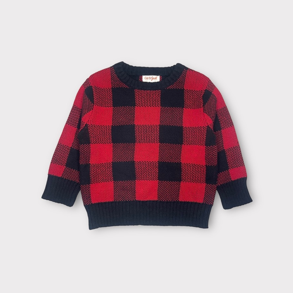 Cat & Jack Holiday Red & Black Checker Plaid Sweater